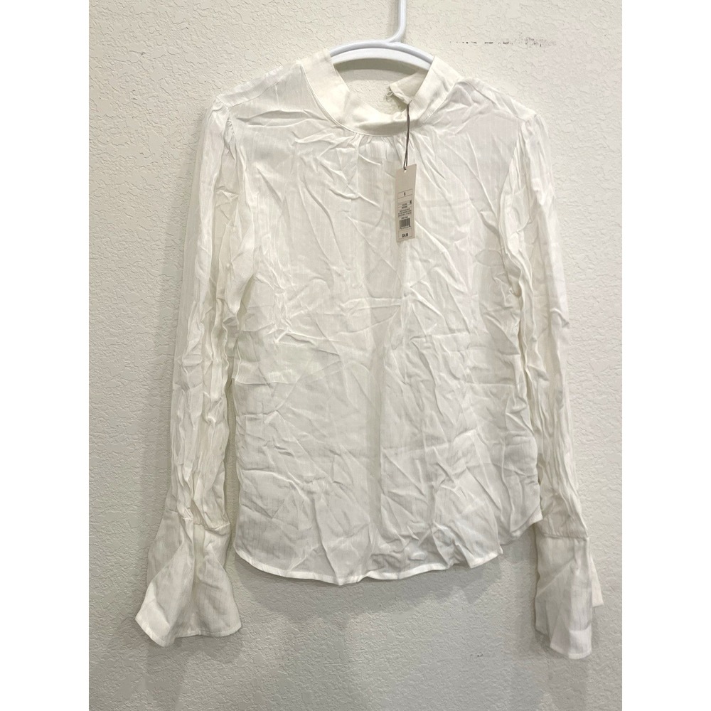 Women's Peasant Blouse‎ Small A New Day White Cream Long Sleeve Shirt Crinkle